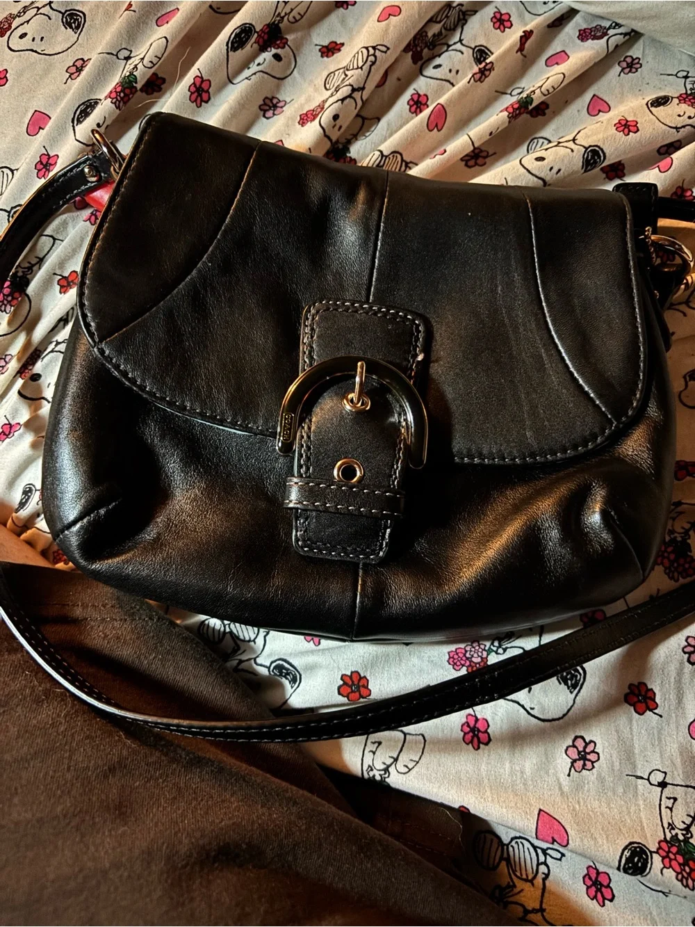 Coach Classic Black Leather Crossbody Bag with Buckle Detail 9x7 1/3